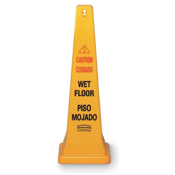 Rubbermaid Commercial Safety Cone, 36 in Height, 12 1/4 in Width, HDPE, Cone, English, French, Spanish - FG627677YEL