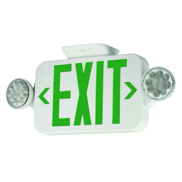 Compass Exit Sign with Emergency Lights, White, 1 or 2 Face(s), LED, Universal Mount, Nickel Cadmium - CCGRC