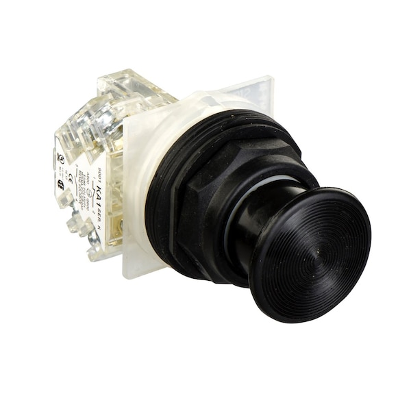 Botón pulsador Schneider Electric, Harmony 9001SK, plástico, hongo 35mm, negro, 30mm, retorno por resorte, 1 contacto normalmente abierto - 9001SKR24BH13