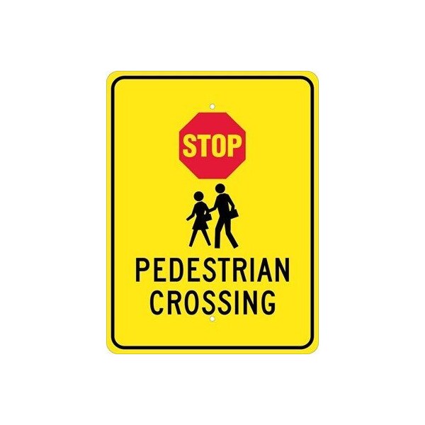 Nmc Stop Pedestrian Crossing Sign, 18" W, 24" H, Aluminum - TM172J
