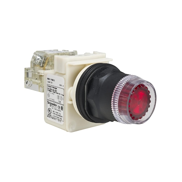 Cabeza de botón pulsador iluminado Square D, Harmony 9001SK, plástico, champiñón de 57mm, rojo, 30mm, retorno de resorte, 110-120V - 9001SK2L1R21