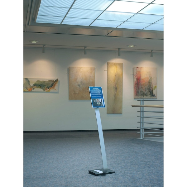Durable Office Products Duo sign Stand, Versatile, 11"x11-1/2"x46-1/2", Black/Aluminum - DBL481423