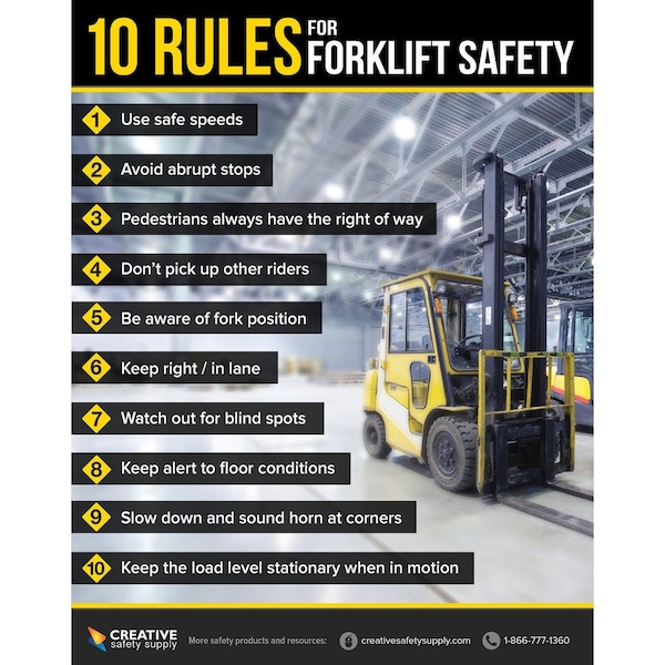 Creative Safety Supply Forklift Safety Poster 22in x 28in, +Poster Hanger/UV Coating - PSTR-1037-UV-PH