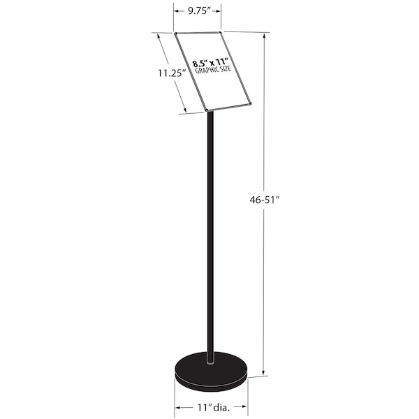 Azar Displays Black Pedestal Sign Holder for Floor Swivel Frame for Portrait/Landscape on Straight Pole Stand - 300356-BLK
