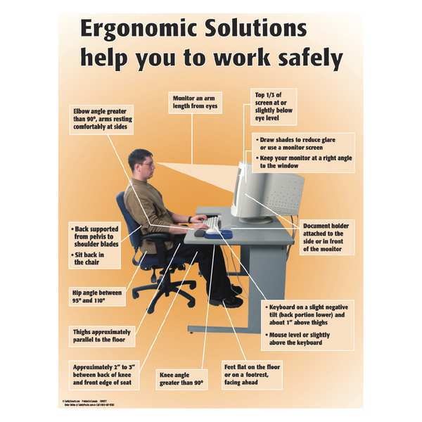 Safetyposter.Com Safety Poster, Ergonomic Solutions Help You to Work Safely, 22 in H x, 17 in W, Paper - SW0177