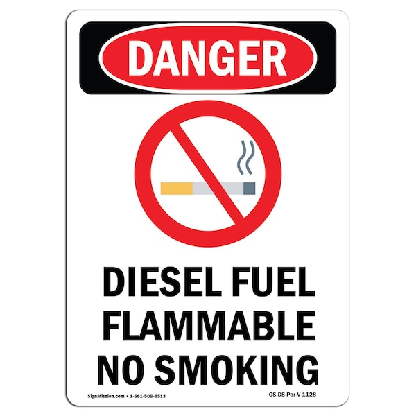Signmission Safety Sign, OSHA Danger, 14" Height, Aluminum, Diesel Fuel Flammable, Portrait - OS-DS-A-1014-V-1128