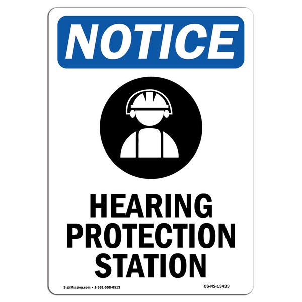 Signmission OSHA Sign, Hearing Protection Station With Symbol, 14in X 10in Aluminum, 10" W, 14" H, Portrait - OS-NS-A-1014-V-13433