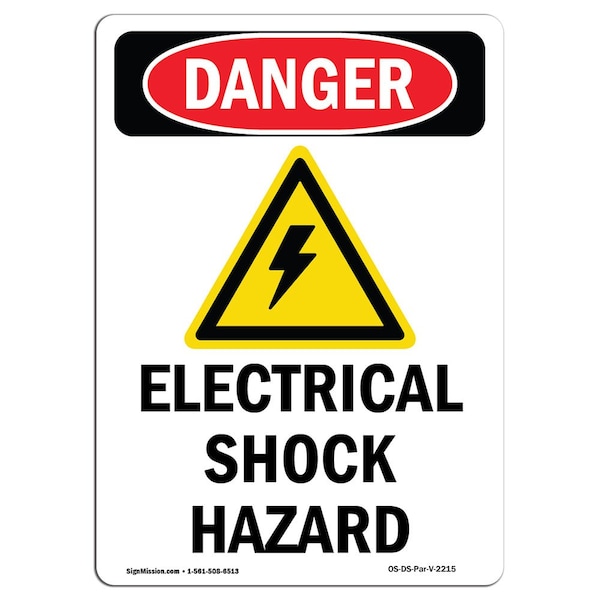 Signmission Safety Sign, OSHA Danger, 14" Height, Aluminum, Electrical Shock Hazard, Portrait - OS-DS-A-1014-V-2215