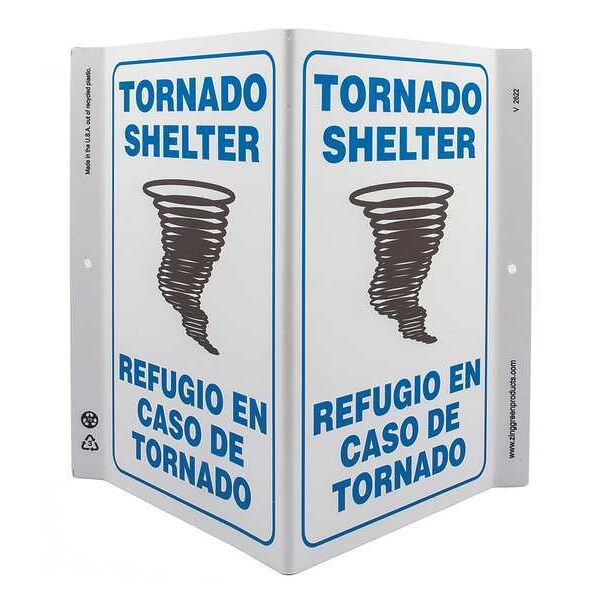 Zing Emergency Sign, 11 in Height, 7 in Width, Plastic, V-Shaped, English, Spanish - 2622
