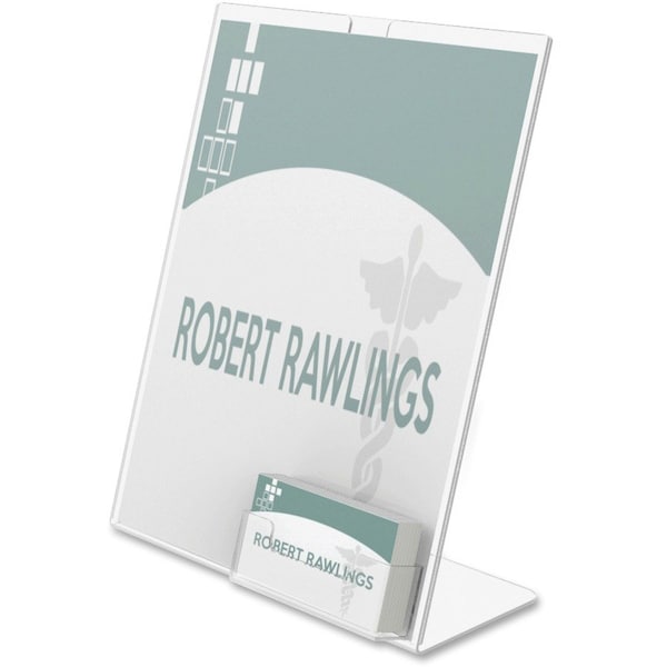 Deflecto Slanted Sign Holder, Business Card Pocket, 8-1/2"x11", Clear - DEF590601