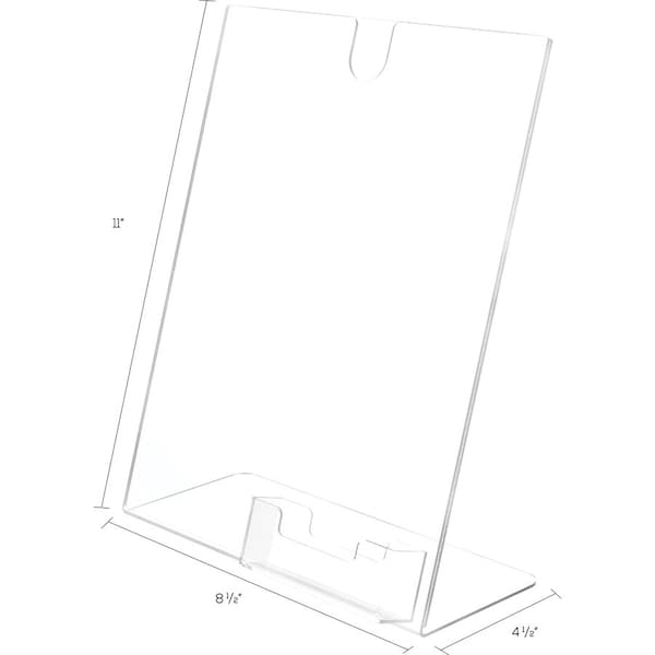 Deflecto Slanted Sign Holder, Business Card Pocket, 8-1/2"x11", Clear - DEF590601