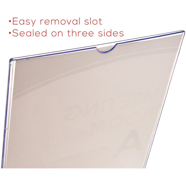 Deflecto Slanted Sign Holder, Business Card Pocket, 8-1/2"x11", Clear - DEF590601