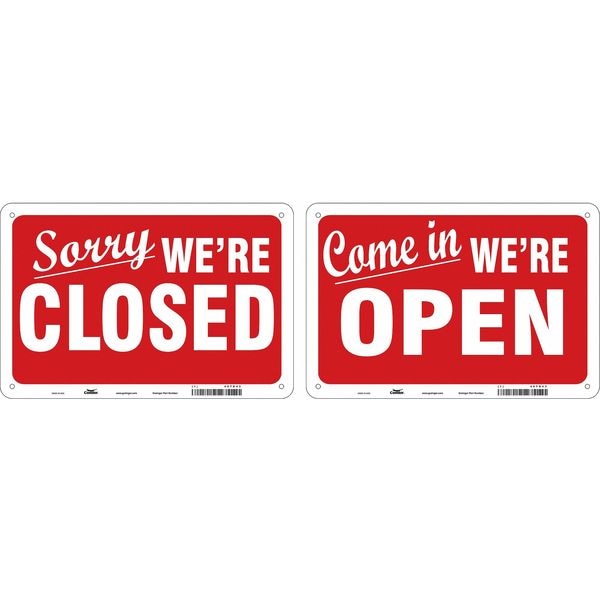 Condor SORRY WE'RE CLOSED/COME IN WE'RE OPEN, 12 in W x 8 in H, Rectangle, Plastic, 487D43 - 487D43