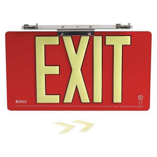 Brady Exit Sign, Aluminum, 15-1/2" W, 8-1/2" H, Exit, Red - 145515