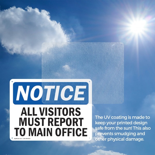 Signmission All Visitors Must Report To Main Office OSHA Notice Sign, Aluminum, 14in W x 10in L, 2PK - OS-2PACK-NS-A-1014-L-15237