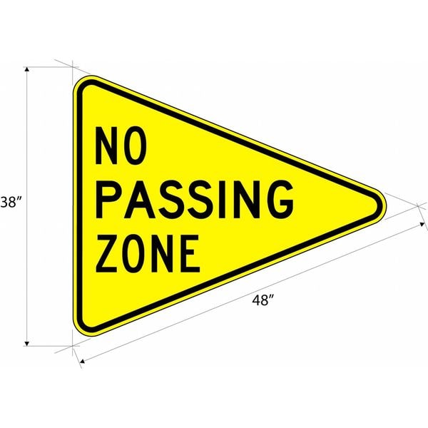 Lyle No Passing Zone Traffic Sign, 38 in Height, 48 in Width, Aluminum, Triangle, English - W14-3-48HA