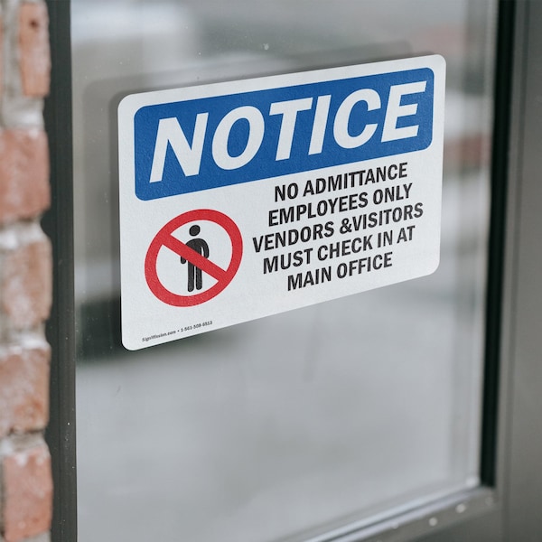 Signmission No Admittance Employees Only OSHA Notice Sign, Vinyl Decal, 14in W x 10in L, 2PK - OS-2PACK-NS-D-1014-L-15983