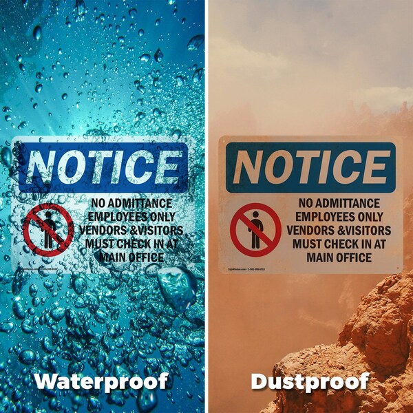 Signmission No Admittance Employees Only OSHA Notice Sign, Vinyl Decal, 14in W x 10in L, 2PK - OS-2PACK-NS-D-1014-L-15983