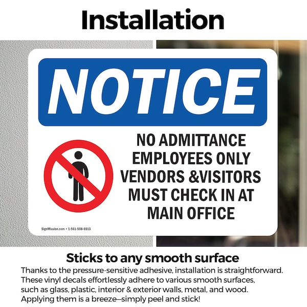 Signmission No Admittance Employees Only OSHA Notice Sign, Vinyl Decal, 14in W x 10in L, 2PK - OS-2PACK-NS-D-1014-L-15983