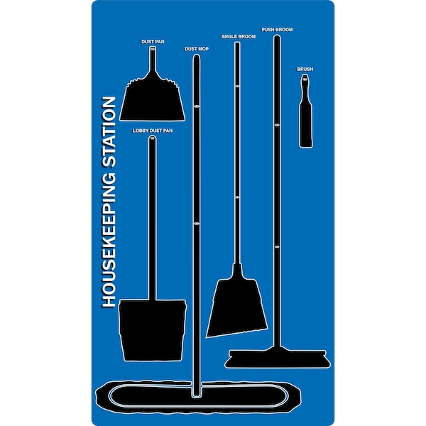 5S Supplies 5S Housekeeping Shadow Board Broom Station Version 2 - Blue Board / Black Shadows  With Broom - HSB-V2-BLUE-KIT