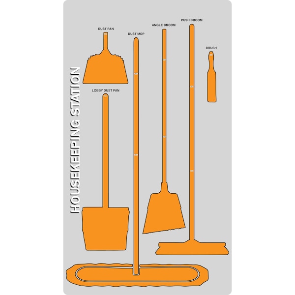 5S Supplies 5S Housekeeping Shadow Board Broom Station Version 2 - GrayBoard / Orange Shadows No Broom - HSB-V2-GRAY/ORANGE-BO