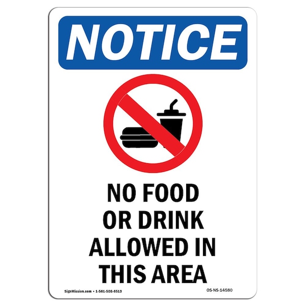 Signmission Sign, 5" H, No Food Or Drink Allowed Sign With Symbol, Portrait, NS-D-35-V-14580-10PK - OS-NS-D-35-V-14580-10PK
