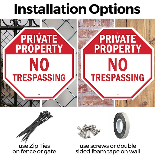Signmission Private Property No Trespassing, 10 Inch X 10 Inch, Aluminum Metal Signs - OC-A-10-160