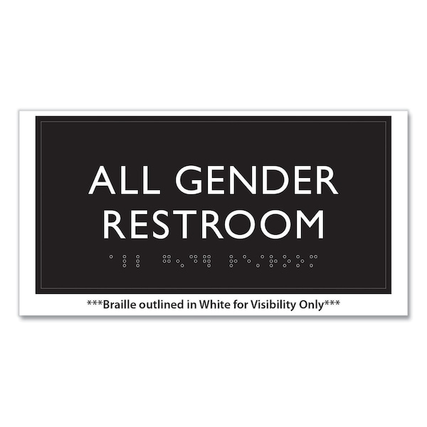 Headline Sign ADA Sign, All Gender Restroom, Plastic, 4 x 4, Clear/White - 69920