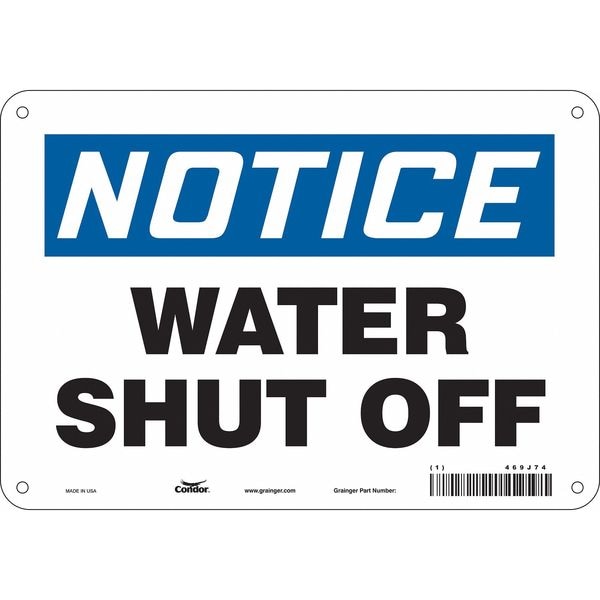 Condor Notice, WATER SHUT OFF, 10 in W x 7 in H, Vertical Rectangle, Polyethylene, 469J74 - 469J74