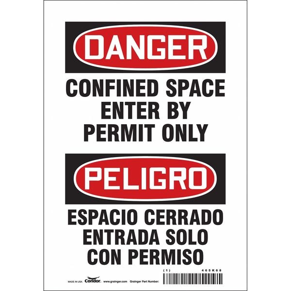 Condor Safety Sign, 10 in Height, 7 in Width, Vinyl, Horizontal Rectangle, English, Spanish, 465K68 - 465K68