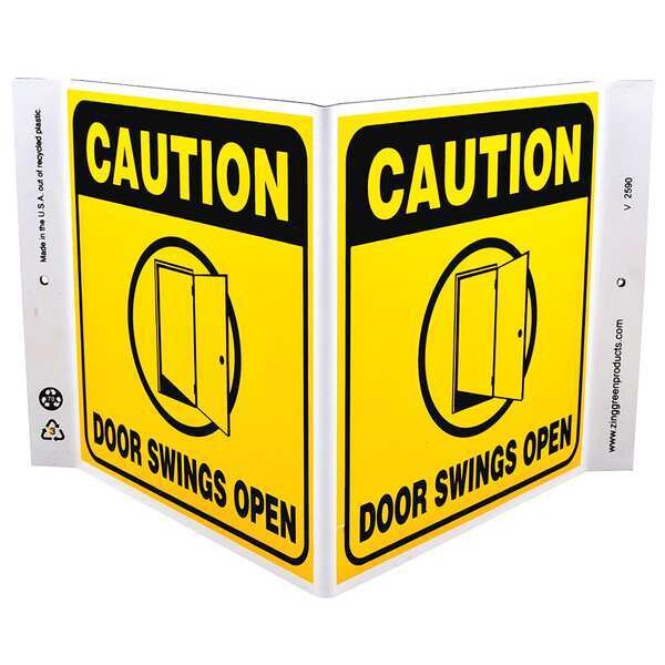 Zing Caution, Door Swings Open, 12" W x 7" H, V-Shaped, Plastic - 2590