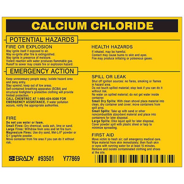 Brady Chemical Label, 3 3/4 in H, 4 1/2 in W, 93501 - 93501