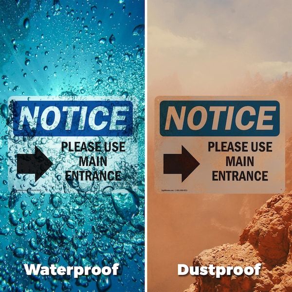 Signmission Please Use Main Entrance [Right Arrow], 10 in W x Rectangle, Plastic - OS-2PACK-NS-P-710-L-17616