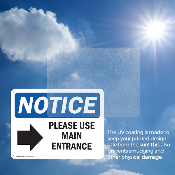 Signmission Please Use Main Entrance [Right Arrow], 10 in W x Rectangle, Plastic - OS-2PACK-NS-P-710-L-17616