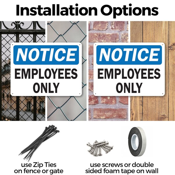 Signmission Employees Only OSHA Notice Sign, Plastic, 14in W x 10in L, 2PK - OS-2PACK-NS-P-1014-L-19537