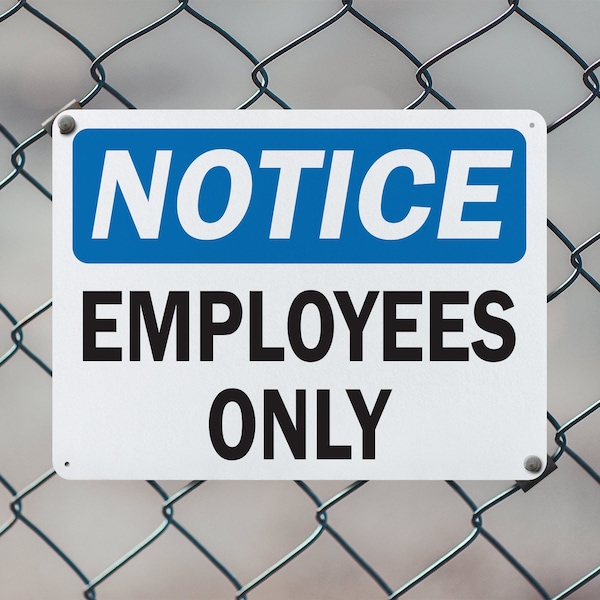 Signmission Employees Only OSHA Notice Sign, Plastic, 14in W x 10in L, 2PK - OS-2PACK-NS-P-1014-L-19537