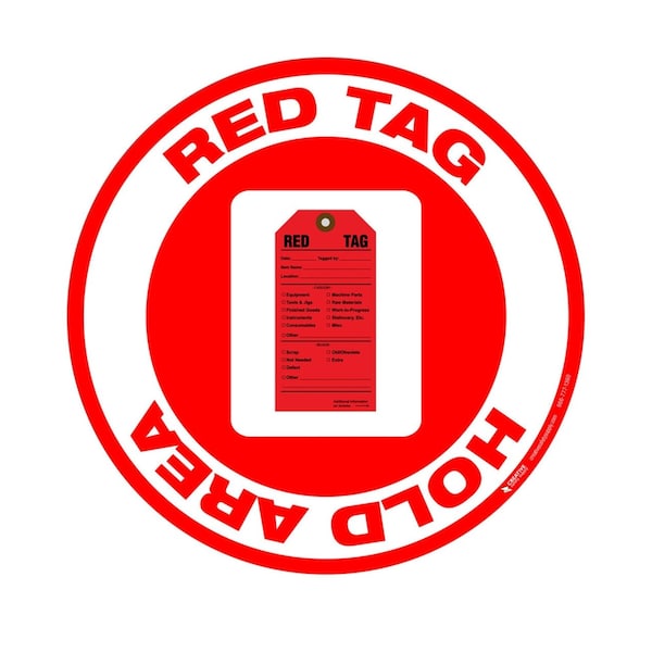 5S Supplies 5S Red Tag Hold Area 18in Diameter Non Slip Floor Sign - FS-RDTGHA-18