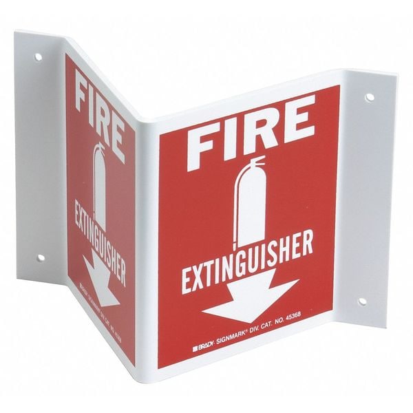 Brady Fire Extinguisher Sign, 5 1/2 in Height, 10 in Width, Plastic, Rectangle, English - 45368