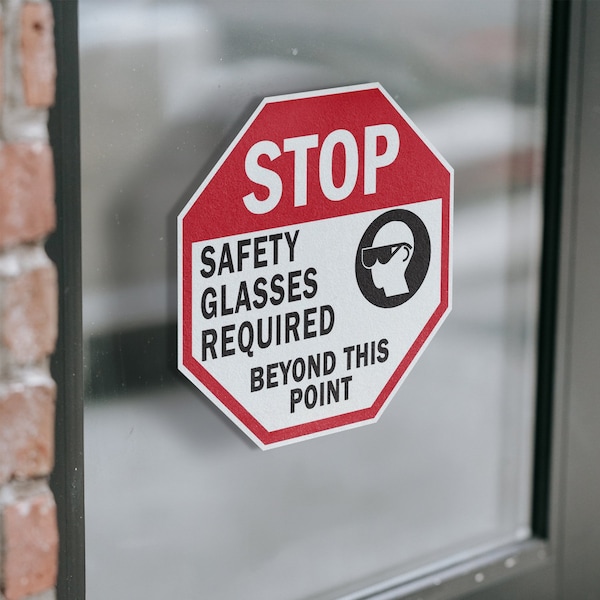 Signmission Stop Safety Glasses Required Beyond, 18 inch X 18 inch, Vinyl Decal, 2PK - OC-D-2PACK-18-308