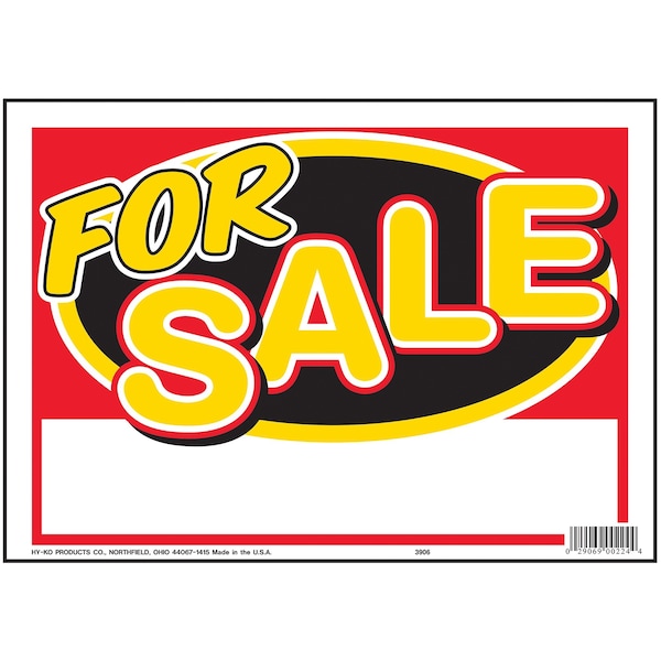 Hy-Ko For Sale Sign 8.5" x 12.5", 10PK, A00224 - A00224