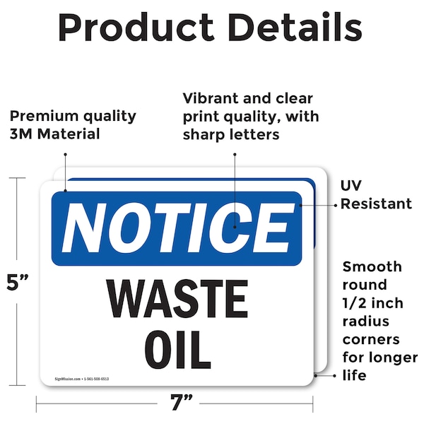 Signmission Waste Oil, 7 in W x Rectangle, Vinyl Decal - OS-2PACK-NS-D-57-L-16869