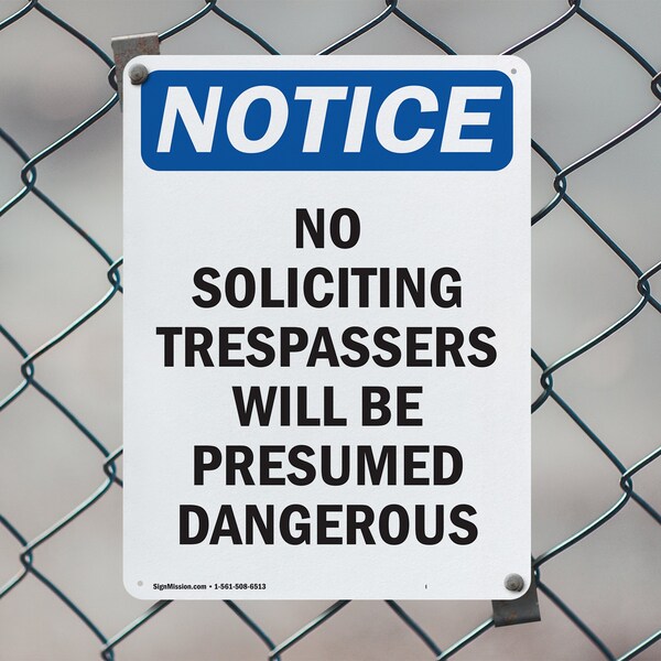 Signmission No Soliciting Trespassers Will OSHA Notice Sign, Plastic, 12in W x 18in L, 2PK - OS-2PACK-NS-P-1218-V-14840