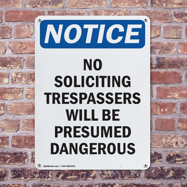 Signmission No Soliciting Trespassers Will OSHA Notice Sign, Plastic, 12in W x 18in L, 2PK - OS-2PACK-NS-P-1218-V-14840