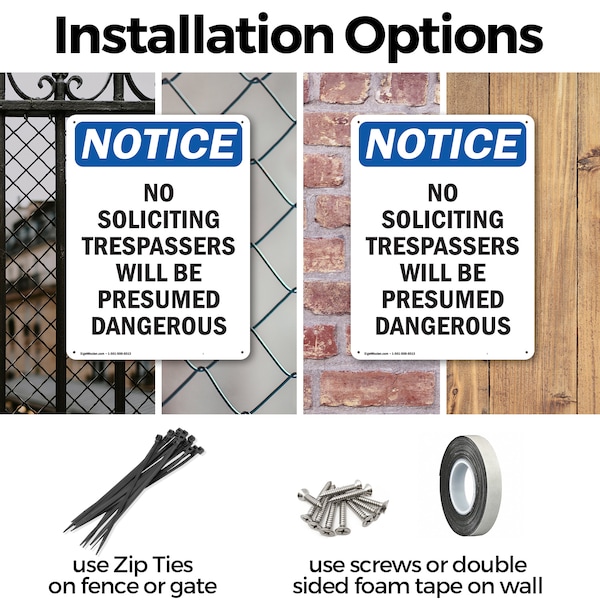 Signmission No Soliciting Trespassers Will OSHA Notice Sign, Plastic, 12in W x 18in L, 2PK - OS-2PACK-NS-P-1218-V-14840