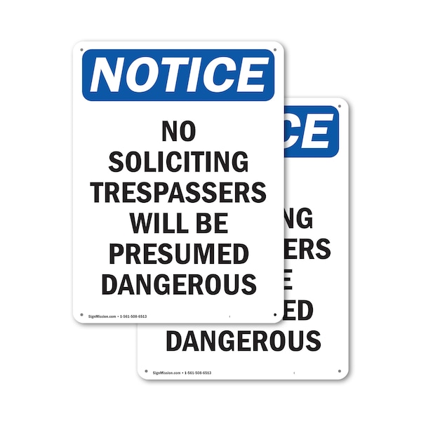Signmission No Soliciting Trespassers Will OSHA Notice Sign, Plastic, 12in W x 18in L, 2PK - OS-2PACK-NS-P-1218-V-14840