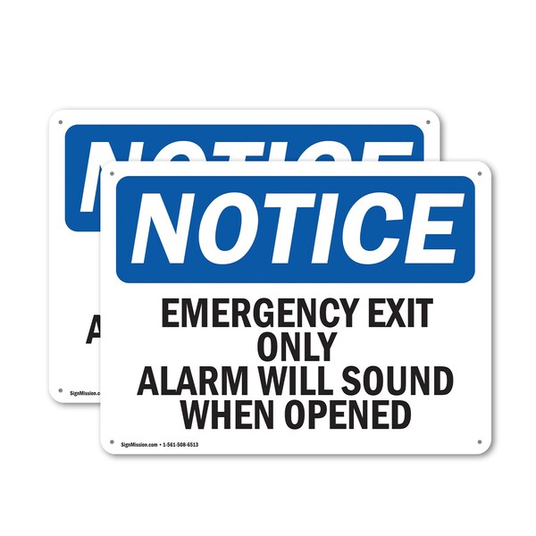 Signmission Exit Sign, Aluminum, 18 in W, 12 in H, Emergency Exit Only Alarm Will Sound When Opened - OS-2PACK-NS-A-1218-L-11813