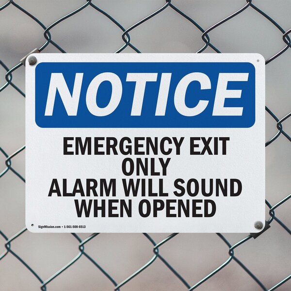 Signmission Exit Sign, Aluminum, 18 in W, 12 in H, Emergency Exit Only Alarm Will Sound When Opened - OS-2PACK-NS-A-1218-L-11813
