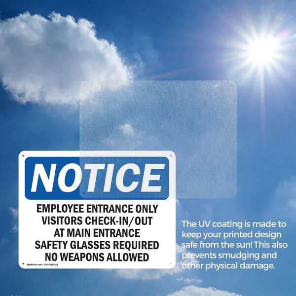 Signmission Employee Entrance Only Visitors Check-In Out OSHA Notice Sign, Aluminum, 18in W x 12in L, 2PK - OS-2PACK-NS-A-1218-L-11949