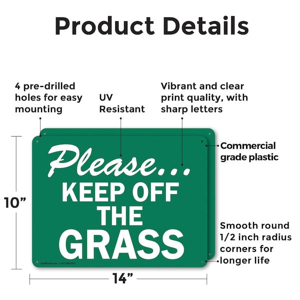 Signmission Please.Keep Off The Grass Trespassing Property OSHA Sign, Plastic, 14in W x 10in L, 2PK - OS-2PACK-CL-P-1014-L-20002