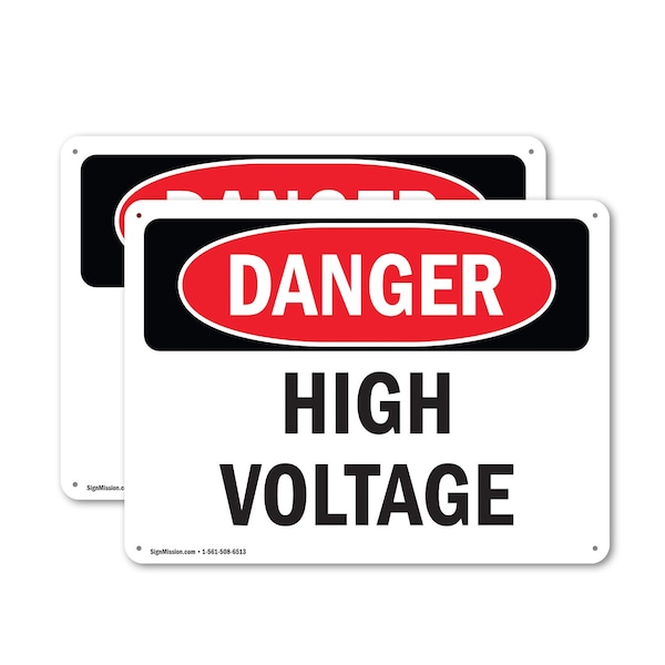 Signmission High Voltage Danger Sign, Plastic, 10in W x 7in L, 2PK - OS-2PACK-DS-P-710-L-1327